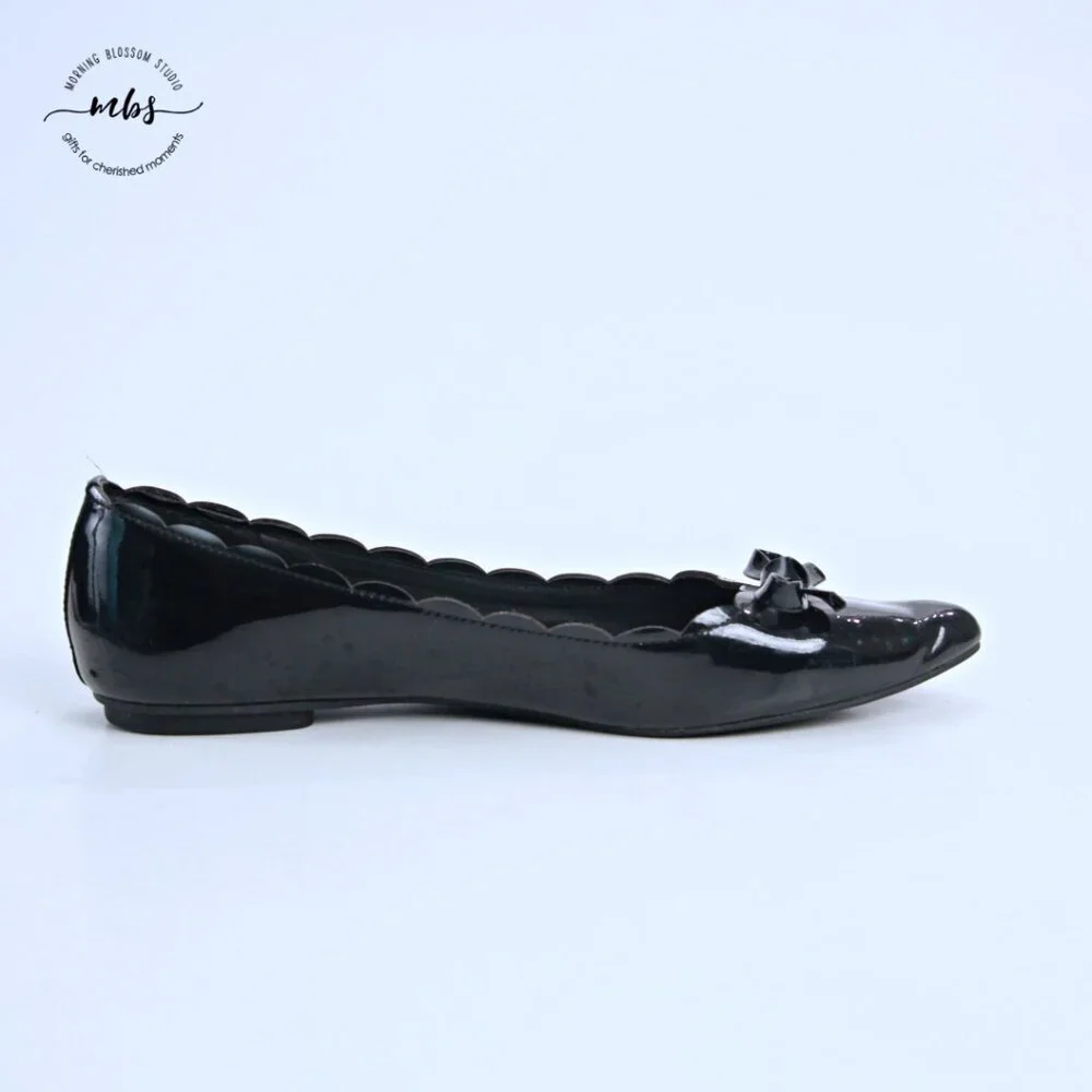 Kate Spade Eleni Flex Scalloped Ballerina Flats Black Women 8.5‎